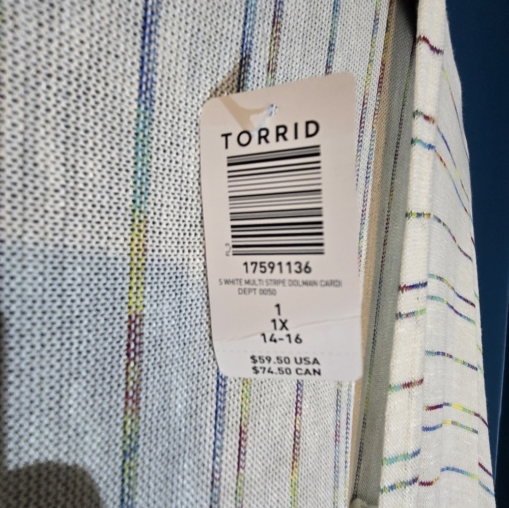 NWT Torrid Size 1x Cardigan, white with multicolored stripes - Picture 2 of 6